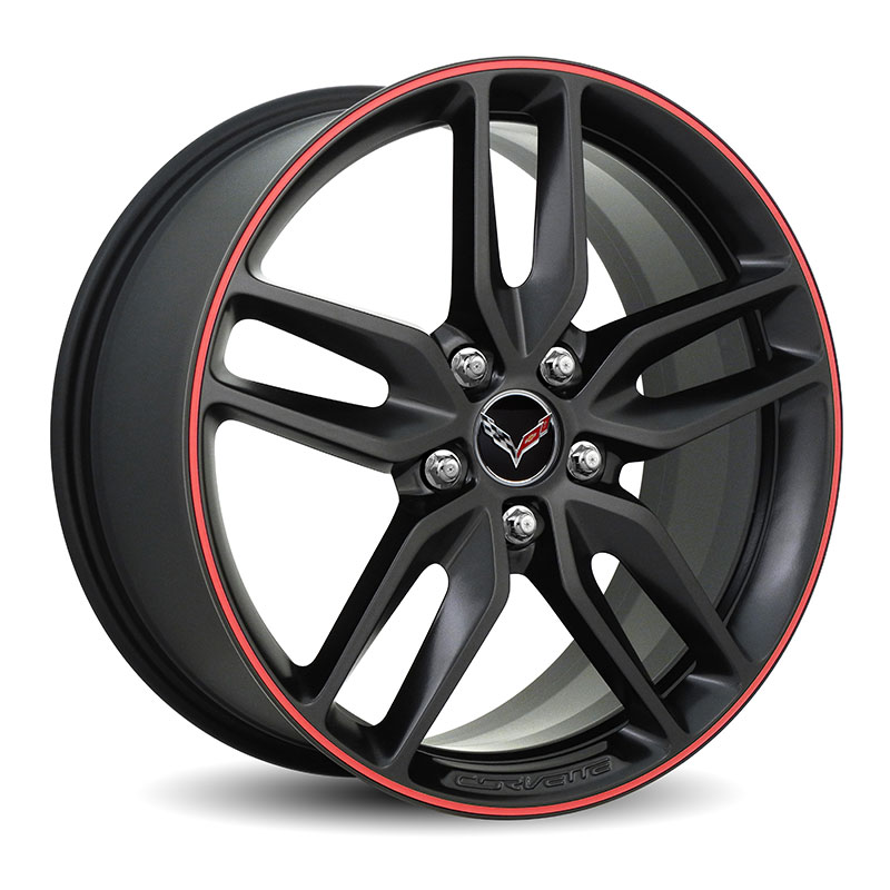 2016 Corvette Stingray 19 Inch Wheel Front Satin Black Red Strip