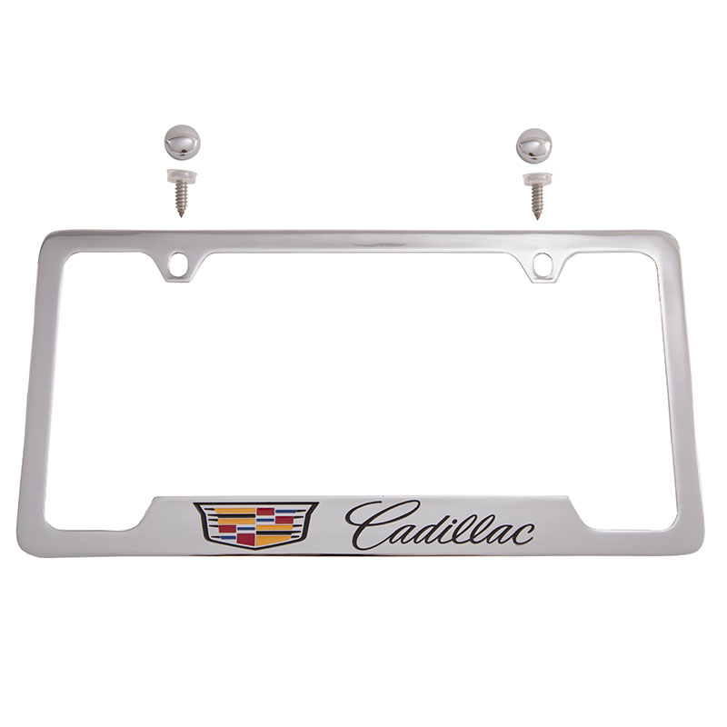 2023 Escalade ESV License Plate Frame | Chrome | Multicolored Cadillac Crest | Black Cadillac Script