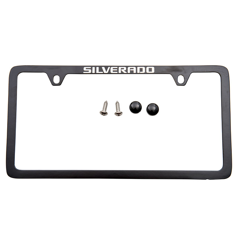 2019 Silverado 1500 License Plate Frame | Black | Chrome Silverado Script Logo