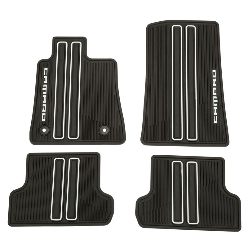 2016 Camaro Floor Mats Black Front Rear White Camaro Script