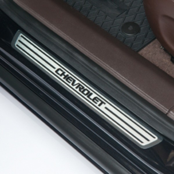 2015 Cruze Door Sill Plates | Brush Satin | Black Chevrolet Logo