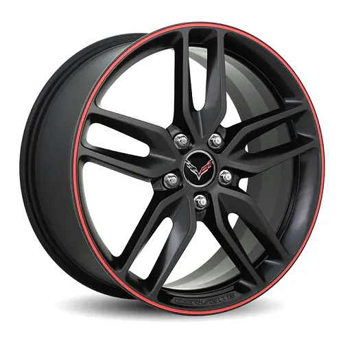 2016 Corvette Stingray 19 inch Wheel | Front | Satin Black | Red Strip | Single