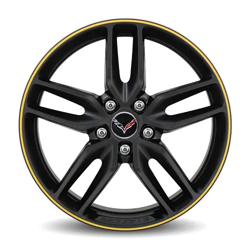 2018 Corvette Stingray 19 inch Front Wheel | Satin Black with Yellow Stripe
