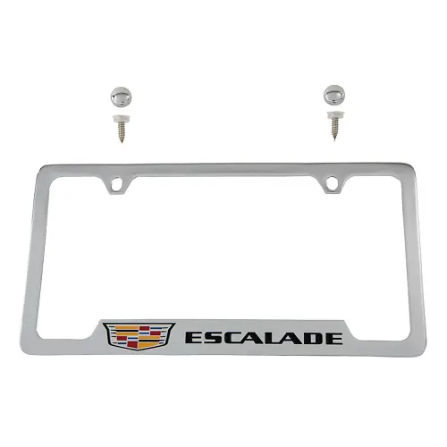 2021 Escalade ESV License Plate Frame | Chrome | Multicolored Cadillac Crest | Black Escalade Script