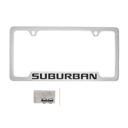 2023 Suburban License Plate Frame | Chrome with Black Suburban Script Logo | Lower