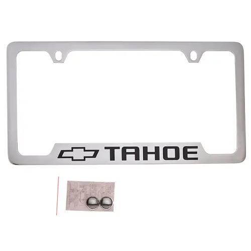 2024 Tahoe License Plate Frame | Chrome with Black Bowtie and Tahoe Logo | Bottom