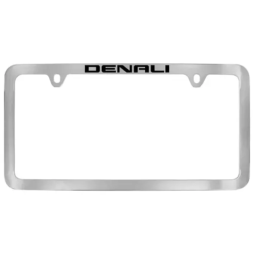 2019 Sierra 3500 License Plate Frame | Chrome | Black Denali Logo | Top