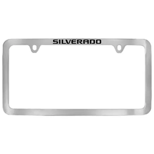 2018 Silverado 3500 License Plate Frame | Chrome | Black Silverado Logo