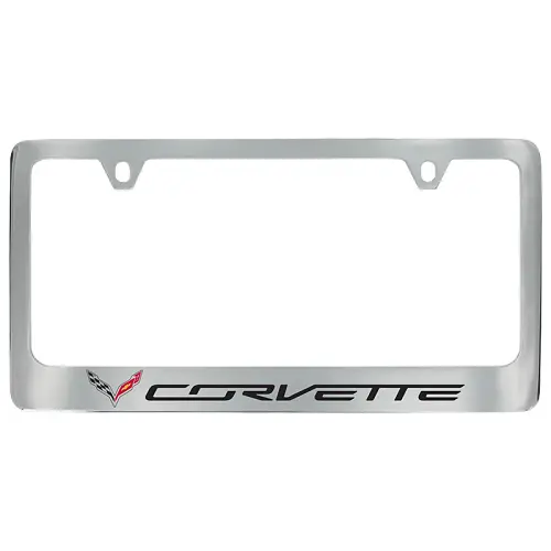 2015 Corvette Stingray License Plate Frame | Chrome with Crossed Flags Logo and Corvette Script