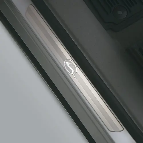 2016 Impala Door Sill Plates | Brushed Stainless Steel Style | Impala Logo | Front