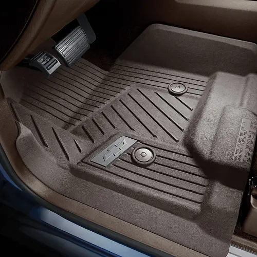 2016 Tahoe Floor Liners | Cocoa | Front Row | Center Console | Bowtie Logo