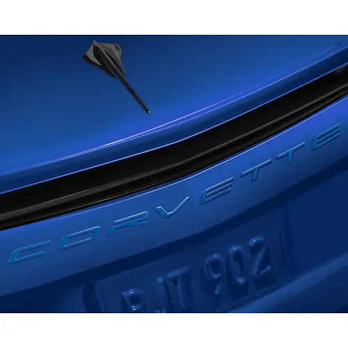 2021 C8 Corvette Stingray Rear Emblem | Corvette Script | Elkhart Lake Blue Metallic