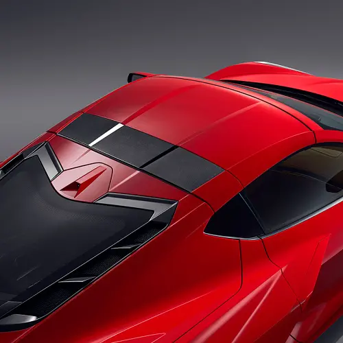 2021 C8 Corvette Stingray | Roof Bow Panel | Visible Carbon Fiber | Torch Red Trim | Coupe