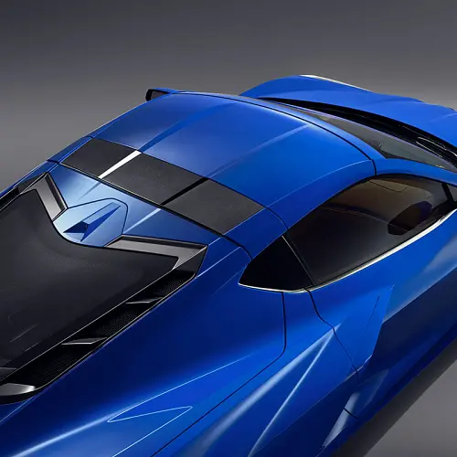 2021 C8 Corvette Stingray | Roof Bow Panel | Visible Carbon Fiber | Elkhart Lake Blue Trim | Coupe