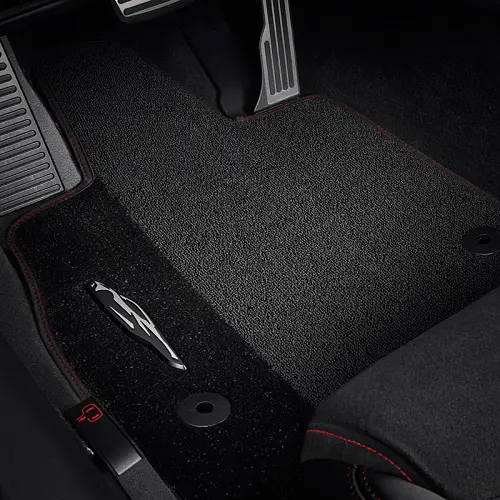 2021 C8 Corvette Stingray | Floor Mats | Premium Carpet | Black | Torch Red Stitch | C8 Silhouette