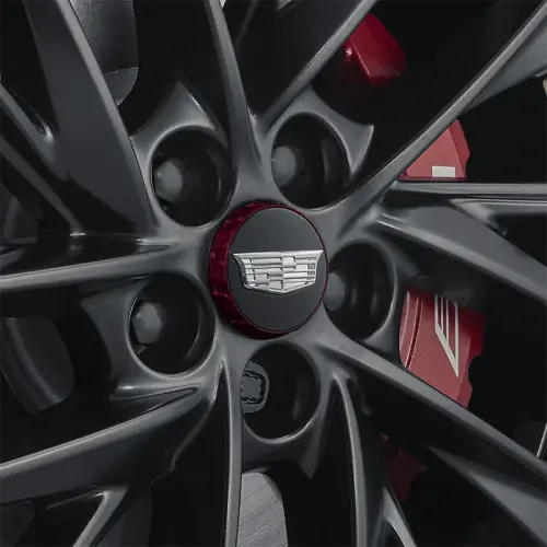 2023 CT5 | Wheel Center Cap | Black | Red Surround | Chrome Cadillac Logo | Single