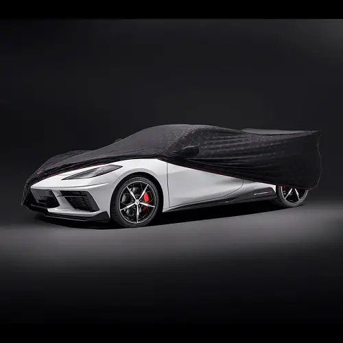 2020 C8 Corvette Stingray | Car Cover | Black | Indoor | Access Panels | Crossed Flags Logos | Premi