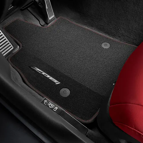 2024 C8 Corvette Z06 | Floor Mats | Premium Carpet | Black | Torch Red Stitching | Z06 Emblem
