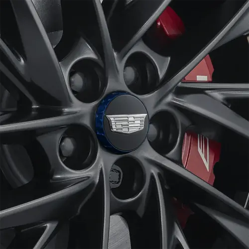 2022 CT5 | Wheel Center Cap | Black | Blue Surround | Chrome Cadillac Logo | Single