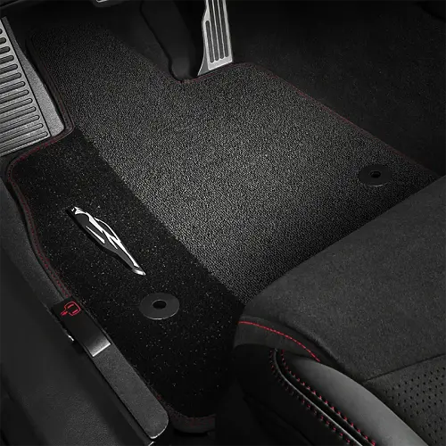 2024 C8 Corvette E-RAY | Floor Mats | Premium Carpet | Black | Torch Red Stitch | C8 Silhouette