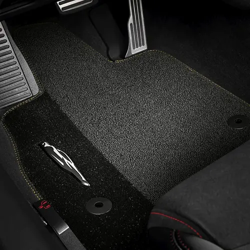 2024 C8 Corvette E-RAY | Floor Mats | Premium Carpet | Black | Natural Tan Stitch | C8 Silhouette