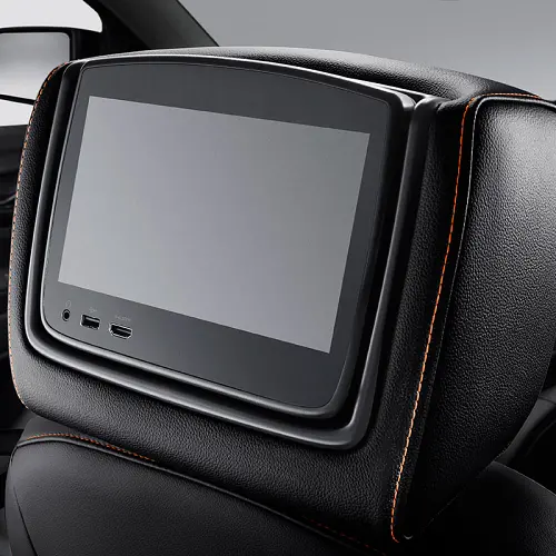 2021 Acadia Rear Seat Infotainment System | Headrest LCD Monitors | Black Leather | AT4 Logo