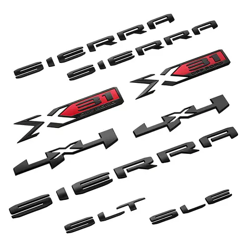 2023 Sierra 1500 | Emblems | Black | Sierra | SLT | SLE | X31 | 4X4 | Bodyside | Tailgate