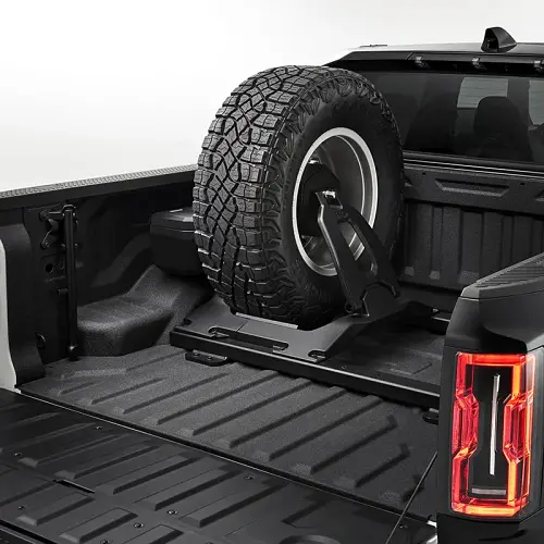 2023 Hummer EV Pickup | Bed-Mounted Vertical Spare Tire Carrier | Black | 37 inch Spare Tire Max