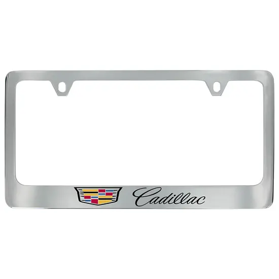 2023 XT6 License Plate Frame | Chrome | Multicolored Cadillac Crest | Black Cadillac Script Logo