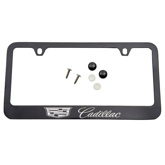 2023 XT6 License Plate Frame | Black | Chrome Cadillac Logo | Chrome Cadillac Script